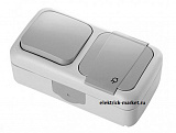 Viko Palmiye IP54 Блок: Выключатель одноклавишный + Розетка с заземлением и крышкой Серый