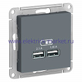 Systeme Electric AtlasDesign Грифель USB, 5В, 1 порт x 2,1 А, 2 порта х 1,05 А, механизм ATN000733