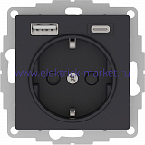 SE AtlasDesign Карбон Розетка 16А с USB A+C (5В/2,4А/3 А, 2х5В/1,5А), мех ATN001032