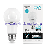 Gauss Лампа Elementary A60 20W 1600lm 4100K E27 LED