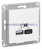 Systeme Electric AtlasDesign Лотос Розетка USB А+С, 5В/2,4 А, 2х5В/1,2 А, механизм ATN001339
