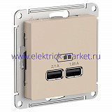 Systeme Electric AtlasDesign Песочный Розетка USB A+A, 5В/2,1 А, 2х5В/1,05 А, механизм ATN001233