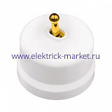 BIRONI Лизетта Пластик Белый Выключатель кнопочный 1-кл (тумблерный), ручка Золото