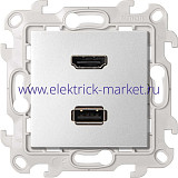 Simon 24 Алюминий Розетка HDMI v1.4 + USB 2.0 для передачи данных 2411095-033