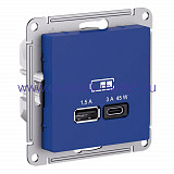 Systeme Electric AtlasDesign Аквамарин Розетка USB A + тип-C 45Вт высокоскор.заряд. QC,PD, механизм ATN001129