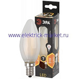 Лампа светодиодная Эра F-LED B35-7W-827-E14 frost (филамент, свеча мат., 7Вт, тепл, E14)