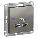 SE AtlasDesign Сталь USB, 5В, 1 порт x 2,1 А, 2 порта х 1,05 А, механизм ATN000933