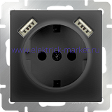 Werkel Розетка с заземлением, шторками и USBх2  WL08-SKGS-USBx2-IP20 Матовый черный