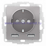 SE AtlasDesign Алюминий SO + USB Розетка A+A, 5В/2,4А, 2х5В/1,2А, механизм ATN000330