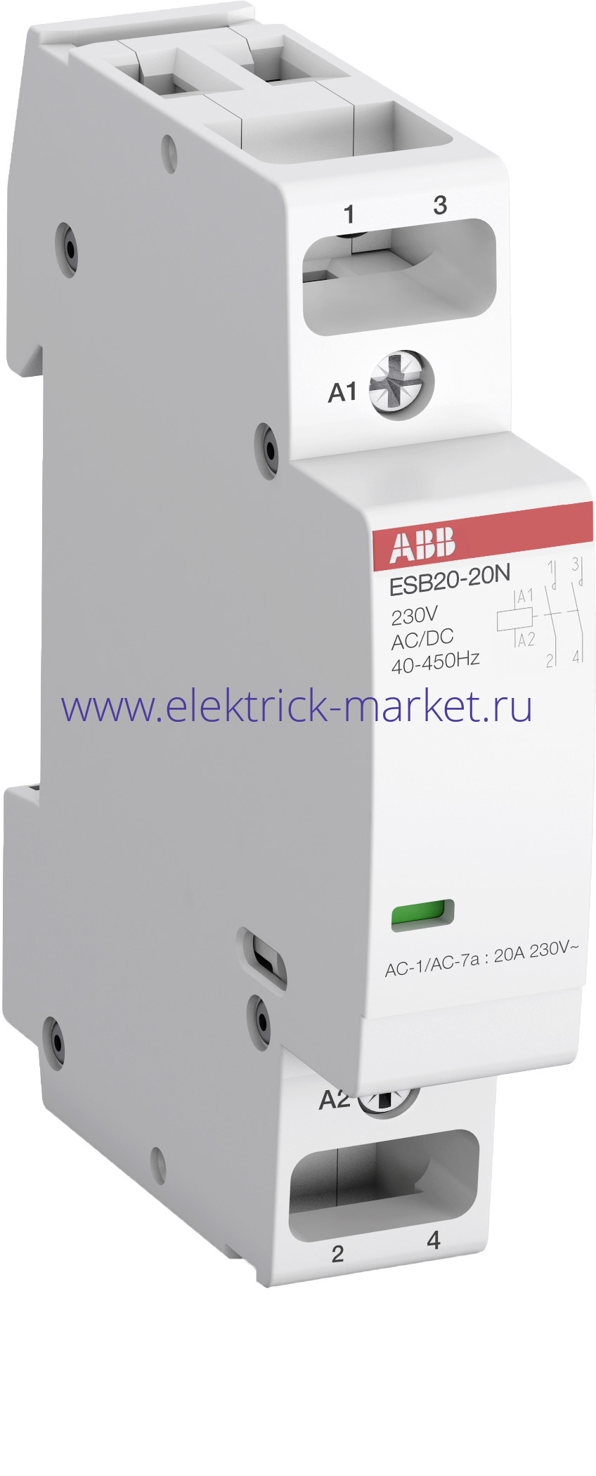 ABB Контактор ESB20-11N-01 модульный (20А АС-1, 1НО+1НЗ), катушка 24В AC/DC