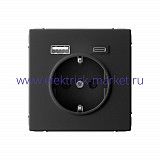Systeme Electric ArtGallery Карбон Розетка 16А с 2 USB A+C, 5В/2,4А/3,0А, 2х5В/1,5А, механизм GAL001032