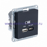 SE AtlasDesign Карбон USB Розетка A + тип-C 45W высокоскор.заряд. QC, PD, мех ATN001029