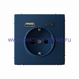 Systeme Electric ArtGallery Аквамарин Розетка 16А с 2 USB A+C, 5В/2,4А/3,0А, 2х5В/1,5А, механизм GAL001132