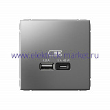 Systeme Electric ArtGallery Сталь USB Розетка A + тип-C 45Вт высокоскор.заряд. QC, PD, механизм GAL000929