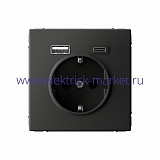 Systeme Electric ArtGallery Базальт Розетка 16А с 2 USB A+C, 5В/2,4А/3,0А, 2х5В/1,5А, механизм GAL001432