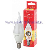 Лампы СВЕТОДИОДНЫЕ ЭКО ECO LED BXS-10W-827-E14  ЭРА (диод, свеча на ветру, 10Вт, тепл, E14)
