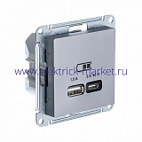 SE AtlasDesign Сталь USB Розетка A + тип-C 45W высокоскор.заряд. QC, PD, мех. ATN000929
