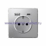 Systeme Electric ArtGallery Алюминий Розетка 16А с 2 USB A+C, 5В/2,4А/3,0А, 2х5В/1,5А, механизм GAL000332
