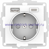 SE AtlasDesign Белый Розетка 16А с USB A+C (5В/2,4А/3 А, 2х5В/1,5А), мех ATN000132