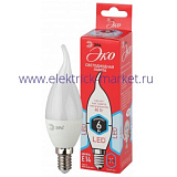 Лампы СВЕТОДИОДНЫЕ ЭКО ECO LED BXS-6W-840-E14  ЭРА (диод, свеча на ветру, 6Вт, нейтр, E14)