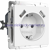 Werkel Розетка с заземлением, шторками и USBх2 Белый матовый W1171561