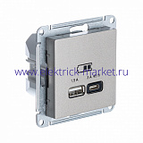 SE AtlasDesign Шампань USB Розетка A + тип-C 45W высокоскор.заряд. QC,PD, мех. ATN000529