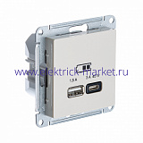 SE AtlasDesign Беж USB Розетка A + тип-C 45W высокоскор.заряд. QC,PD, мех. ATN000229