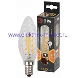 Лампа светодиодная Эра F-LED BTW-7W-827-E14 (филамент, свеча витая, 7Вт, тепл, E14)