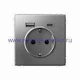 Systeme Electric ArtGallery Сталь Розетка 16А с 2 USB A+C, 5В/2,4А/3,0А, 2х5В/1,5А, механизм GAL000932