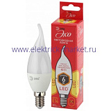 Лампы СВЕТОДИОДНЫЕ ЭКО ECO LED BXS-6W-827-E14  ЭРА (диод, свеча на ветру, 6Вт, тепл, E14)