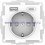 Systeme Electric AtlasDesign Лотос Розетка 16А с 2 USB A+C, 5В/2,4А/3,0А, 2х5В/1,5А, механизм ATN001332
