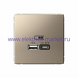 Systeme Electric ArtGallery Шампань USB Розетка A + тип-C 45Вт высокоскор.заряд. QC, PD, механизм GAL000529