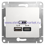Systeme Electric Glossa Бел Розетка USB A+С, 5В/2,4А, 2х5В/1,2А GSL000139