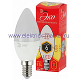 Лампа светодиодная Эра ECO LED B35-6W-827-E14 (диод, свеча, 6Вт, тепл, E14)