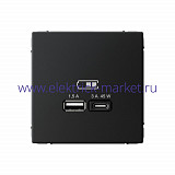 Systeme Electric ArtGallery Карбон USB Розетка A + тип-C 45Вт высокоскор.заряд. QC, PD, механизм GAL001029
