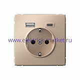 Systeme Electric ArtGallery Песочный Розетка 16А с 2 USB A+C, 5В/2,4А/3,0А, 2х5В/1,5А, механизм GAL001232