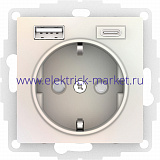 SE AtlasDesign Жемчуг Розетка 16А с USB A+C (5В/2,4А/3 А, 2х5В/1,5А), мех ATN000432