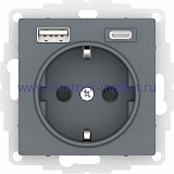 Systeme Electric AtlasDesign Грифель Розетка 16А с USB A+C (5В/2,4А/3 А, 2х5В/1,5А), мех ATN000732