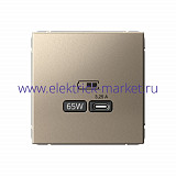 Systeme Electric ArtGallery Шампань USB Розетка тип-С 65Вт высокоскор.заряд. QC, PD, механизм GAL000527
