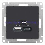 SE AtlasDesign Карбон USB A+С, 5В/2,4А, 2х5В/1,2 А, механизм ATN001039