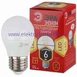 Лампы СВЕТОДИОДНЫЕ ЭКО ECO LED P45-6W-827-E27  ЭРА (диод, шар, 6Вт, тепл, E27.
