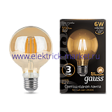 Gauss Лампа Filament G95 6W 550lm 2400К Е27 golden LED