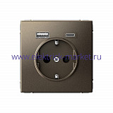 Systeme Electric ArtGallery Мокко Розетка 16А с 2 USB A+C, 5В/2,4А/3,0А, 2х5В/1,5А, механизм GAL000632