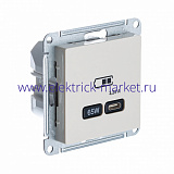 SE AtlasDesign Беж USB Розетка тип-C 65W высокоскор.заряд. QC, PD, мех. ATN000227