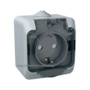 Systeme Electric Этюд Розетка 1-ая с/з с крышкой, с защитными шторками IP44 открытая установка Серый PA16-044C