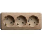 Systeme Electric Этюд Розетка тройная с заземлением со шторками 16А открытая установка Сосна PA16-012D