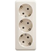 Systeme Electric Этюд Розетка тройная с заземлением без шторок 16А открытая установка Кремовый PA16-011K