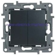 Legrand Etika Антрацит Выключатель 2-клавишный, авт.клеммы, 10 AX, 250 В 672602