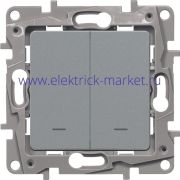 Legrand Etika Алюм Выключатель 2-клавишный с подсветкой/индикациейавт, авт.клеммы, 10 AX, 250 В 672404