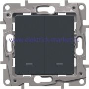 Legrand Etika Антрацит Выключатель 2-клавишный с подсветкой/индикацией, авт.клеммы, 10 AX, 250 В 672604